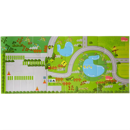 Wooden Train Track Set with Overpass Bridge