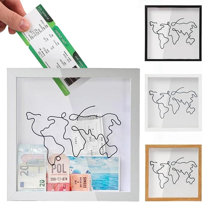 Travel Memory Keepsake Shadow Box with Slot, 8"×8" White Frame