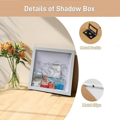 Travel Memory Keepsake Shadow Box with Slot, 8"×8" White Frame