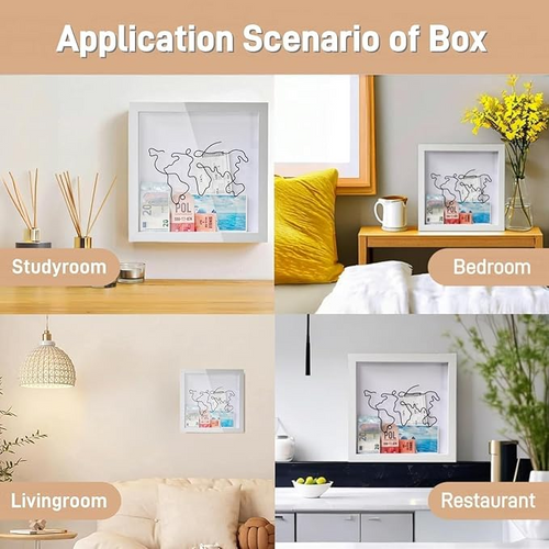 Travel Memory Keepsake Shadow Box with Slot, 8"×8" White Frame