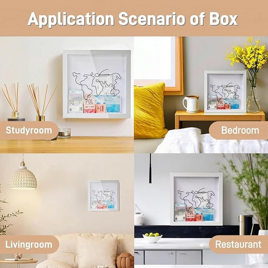 Travel Memory Keepsake Shadow Box with Slot, 8"×8" White Frame