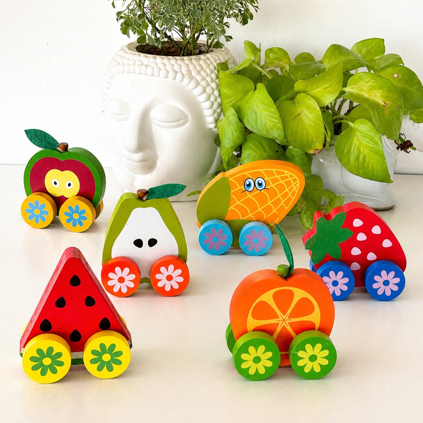 Wooden Fruit Cars Toy Set