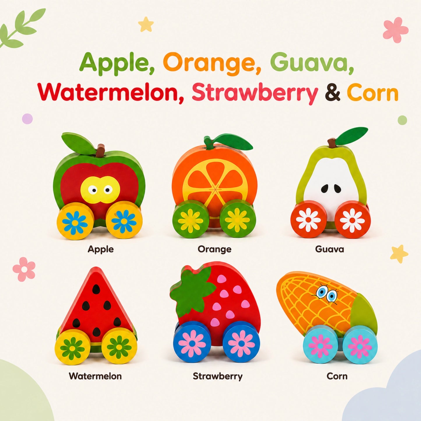 Wooden Fruit Cars Toy Set