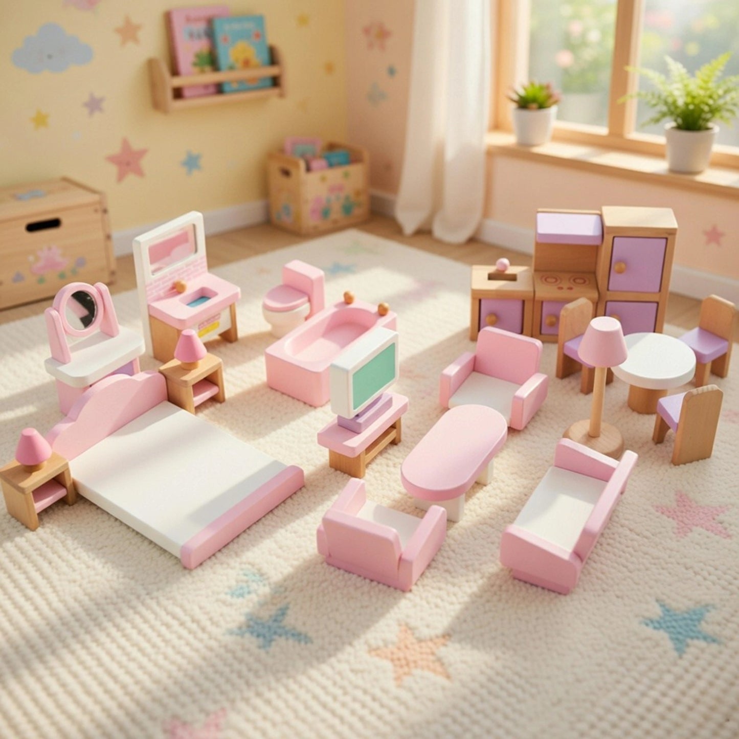 Mini Wooden Dollhouse Furniture Set