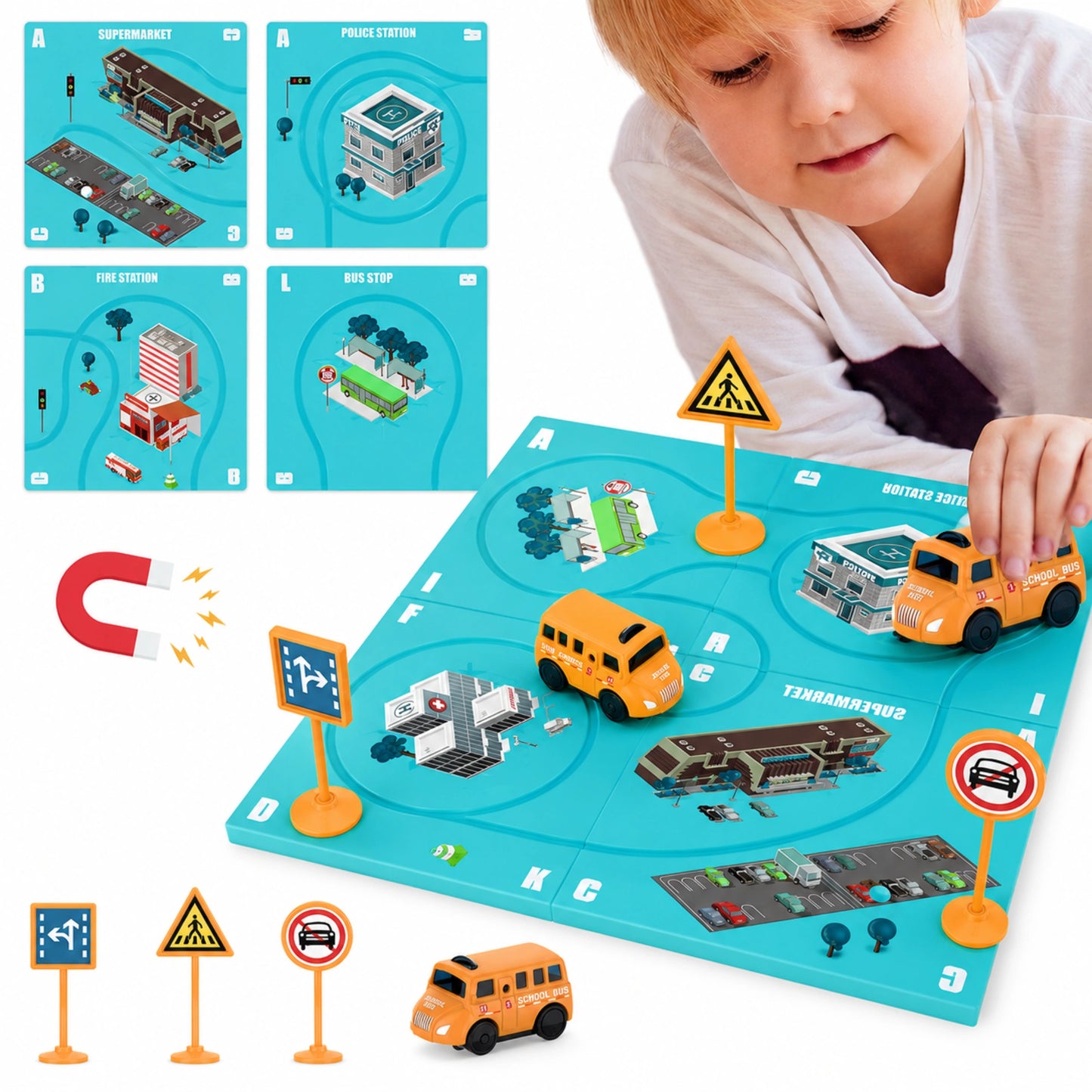 Magnetic School Bus Race Track Toy