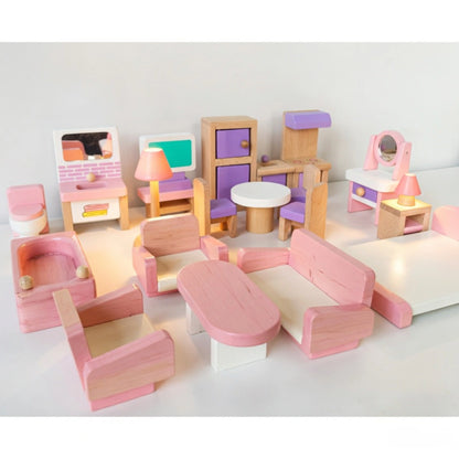 Mini Wooden Dollhouse Furniture Set