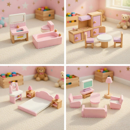 Mini Wooden Dollhouse Furniture Set