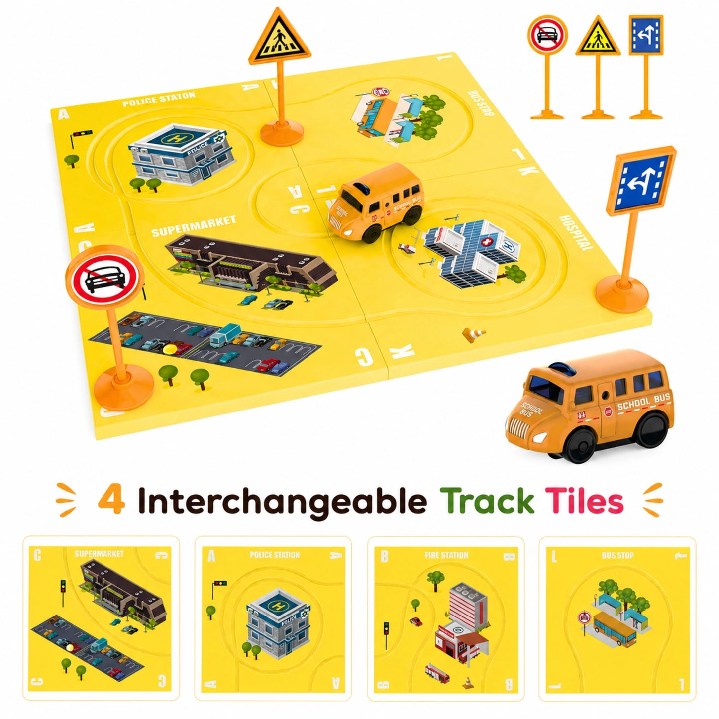 Magnetic School Bus Race Track Toy