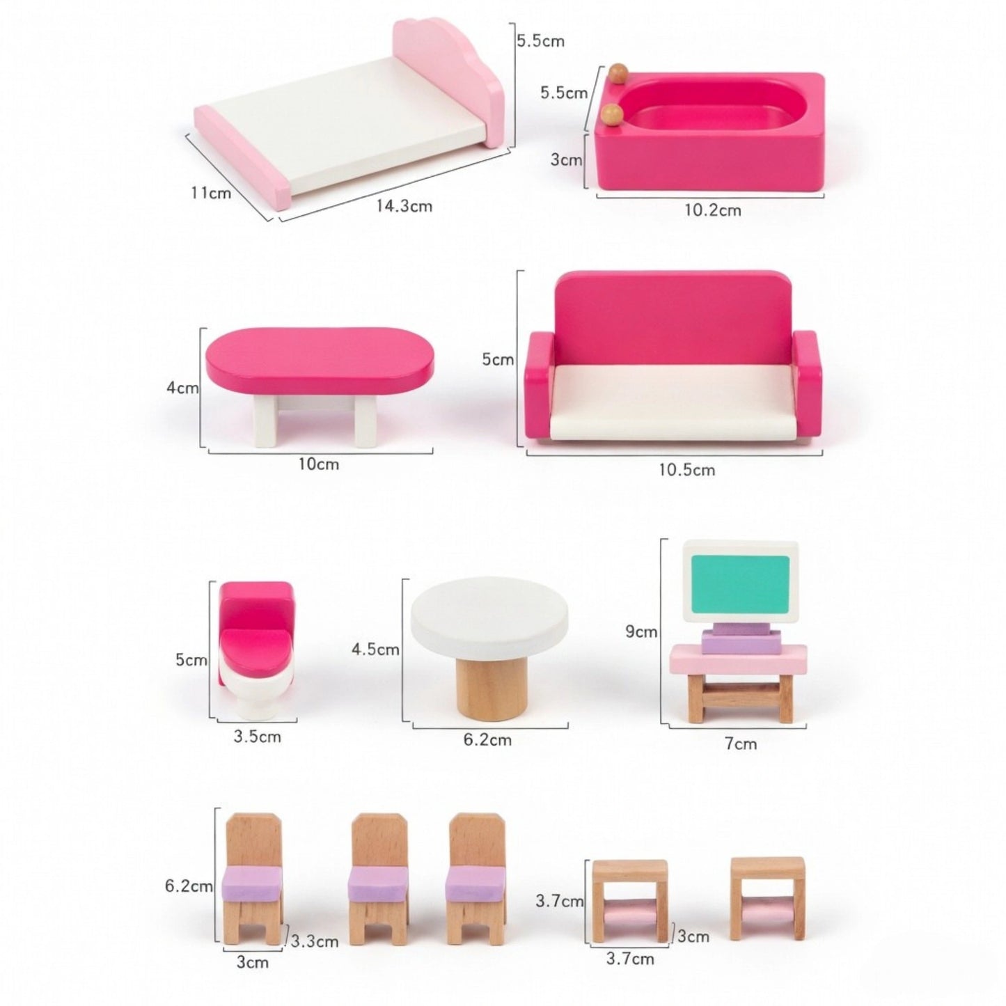 Mini Wooden Dollhouse Furniture Set