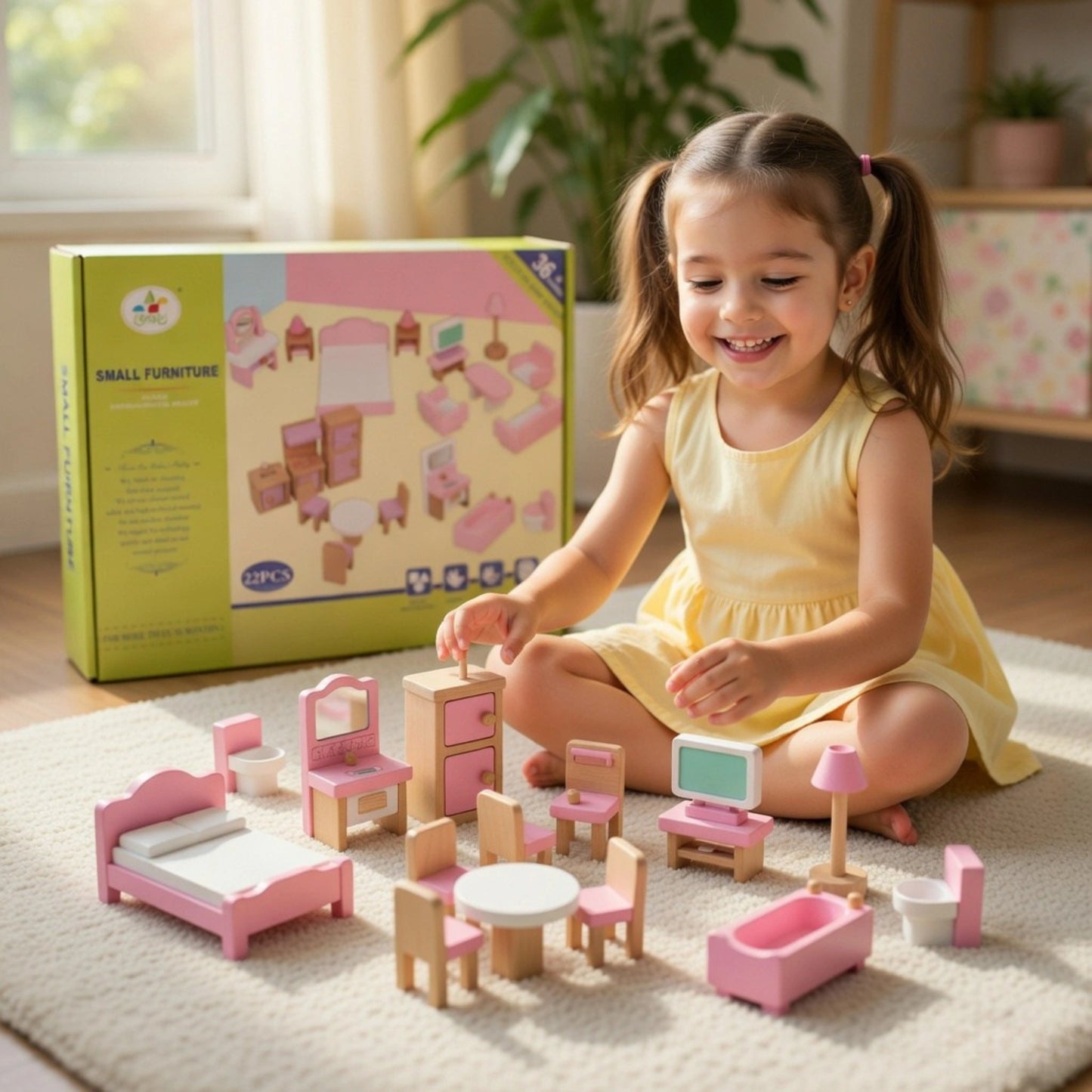 Mini Wooden Dollhouse Furniture Set