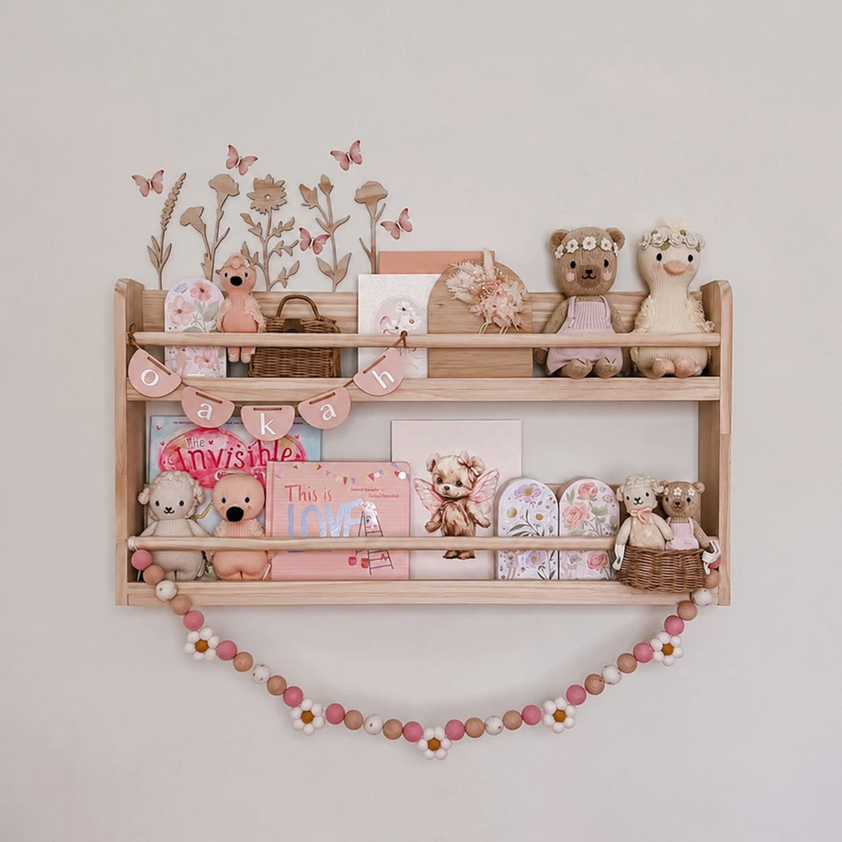 Front-Facing Wall Bookshelf, 2 Tier
