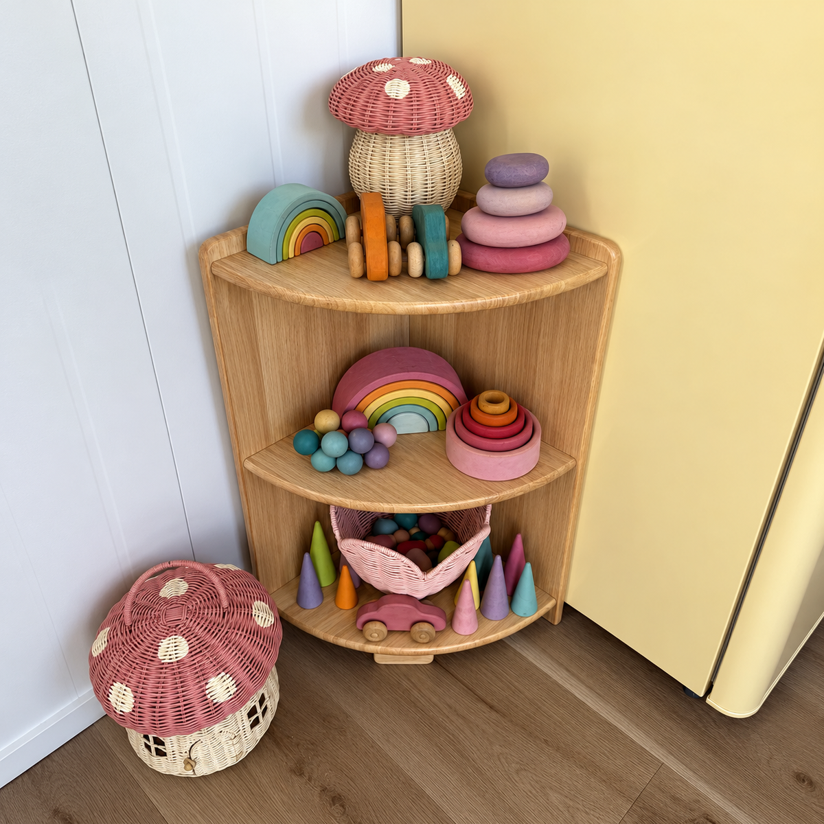 Open-Ended Corner Toy Shelf, 3 Tier
