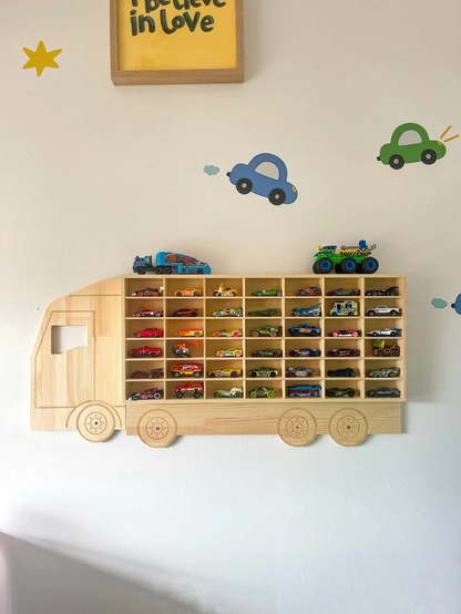 Truck-Shaped Wooden Display Rack, 42 Slots, 1:64