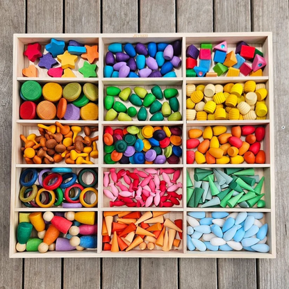 Wooden Figurine & Loose Parts Display Shelf, 15 Compartments