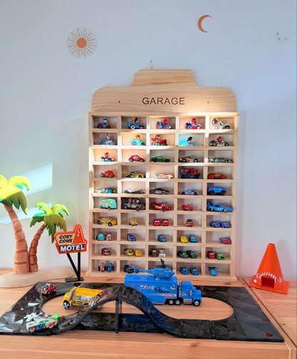 Wooden Garage Display Rack, 50 Slots, 1:64