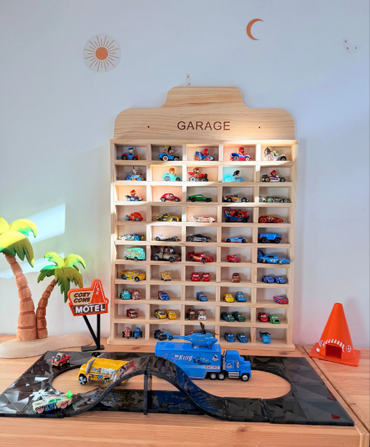 Wooden Garage Display Rack, 50 Slots, 1:64
