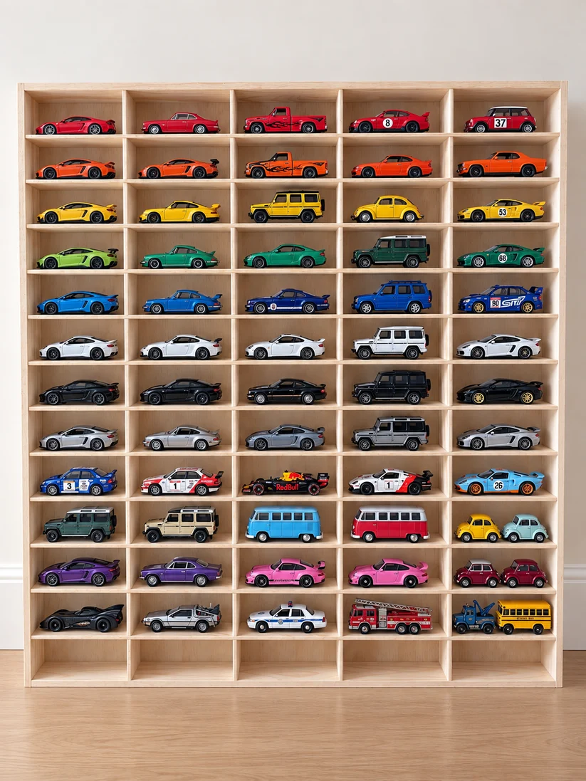 Wooden Diecast Display Rack, 65 Slots, 1:43