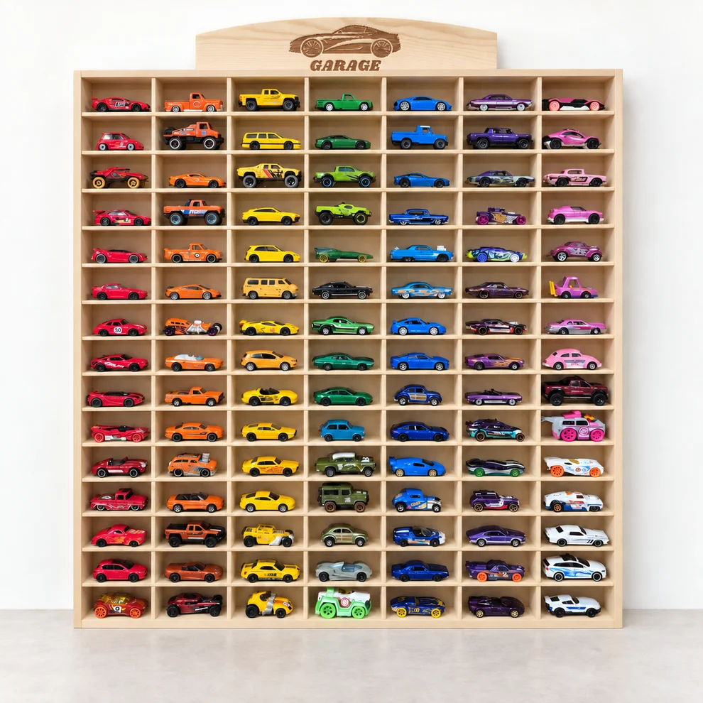 Wooden Diecast Display Rack, 105 Slots, 1:64