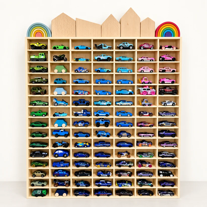 Wooden Diecast Display Rack, 105 Slots, 1:64