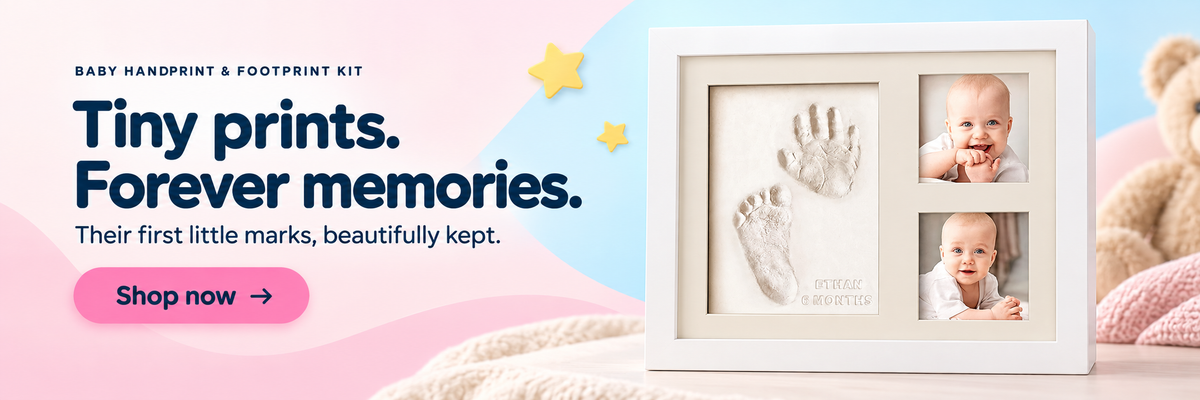 Tiny prints. Forever memories. Their first little marks, beautifully kept. Baby Handprint & Footprint Kit. Shop now.