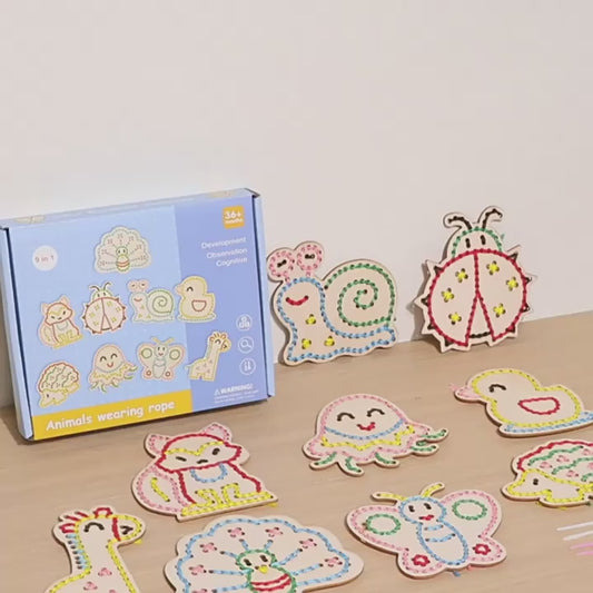 Wooden Animal Rope Toys 1 Set | Hand Eye Coordination Embroidery